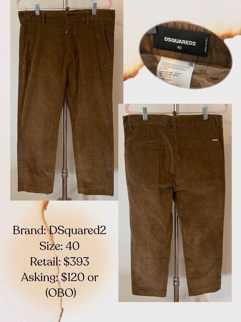 DSQUARED2 Men's Corduroy Pants in Brown